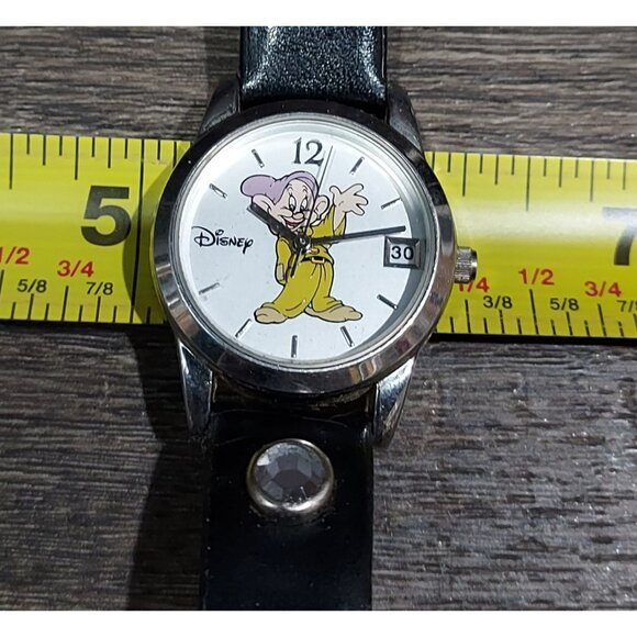 Disney Dopey SII Vintage Full Figure Dwarf Wrist Watch Date Silly Wave New Batry - Picture 7 of 10